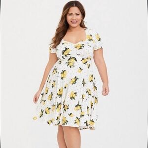 Torrid lemon and polka dot sweetheart flutter cap sleeve challis summer dress